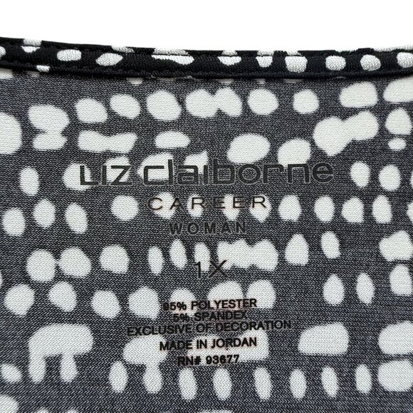 LIZ CLAIBORNE Tunic Top Plus Size 1X Slinky Stretch Black White Print Soutache - Picture 4 of 9